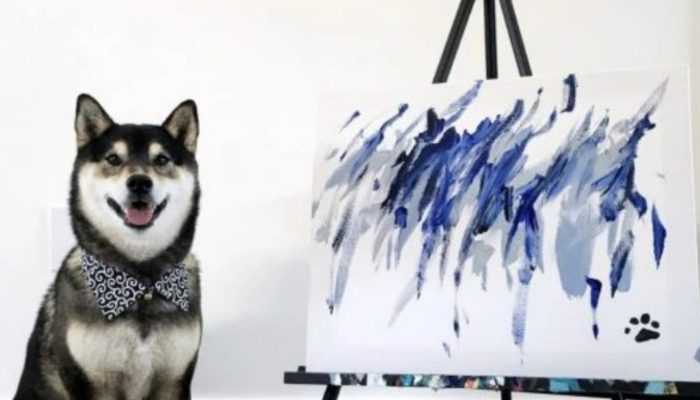 A competent dog makes lots of money by selling his imaginative manifestations on the web.