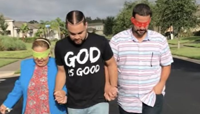 The son blindfolded  hardworking parents then gave them their dream home that they were desiring to have.