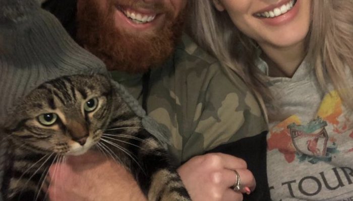 When the friendly cat found out that the owner was expecting, she started making nests for the unborn child.
