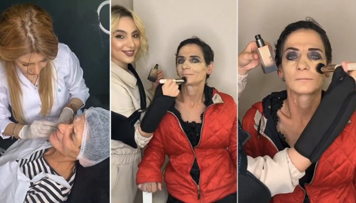 Took care of and made up: Stylists tidied up a homeless lady and transformed her into a real beauty.