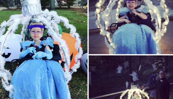 The mother changed the wheelchair of her daughter into a carriage that resembled Cinderella's and even made it glow at night.