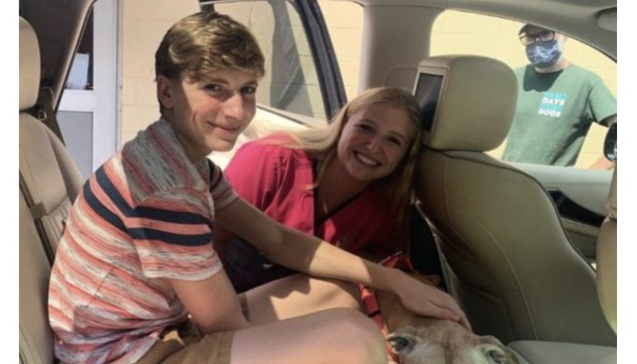 The loving family adopted a 15-year-old abandoned dog with health problems.