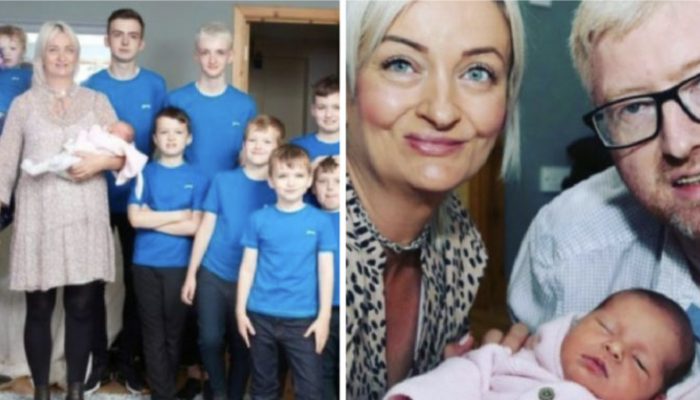 The parents were happy when they learned that after 10 boys they would have a little girl.