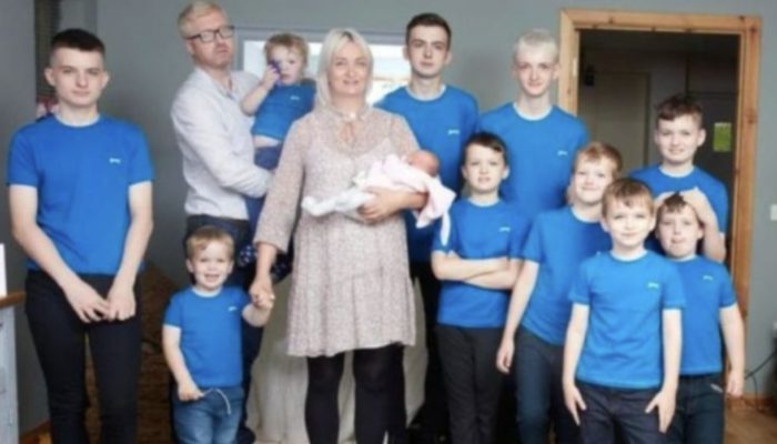 The parents were happy when they learned that after 10 boys they would have a little girl.
