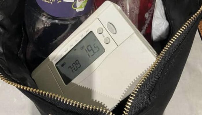 Mother takes the heater control to work so the child can not turn it up. How she takes it is interesting to see.