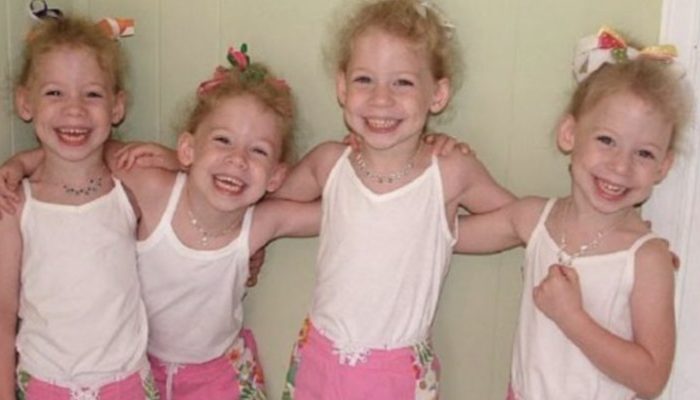 Sixteen years old. What the quadruplets from a hilarious viral video today look like laughing.