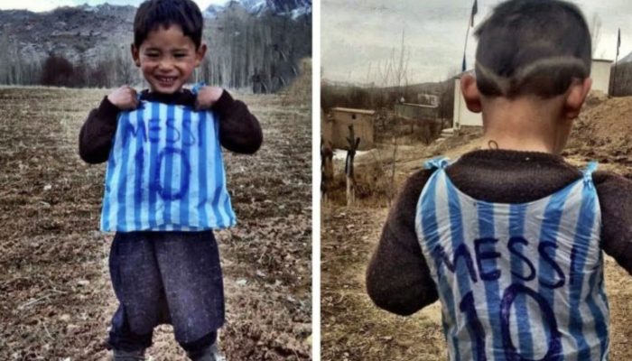 The poor child who made Messi's shirt out of a trash bag now has the actual thing from his favorite player.