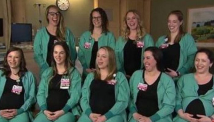 A group photo of numerous expecting nurses may be seen on the Maine Medical Center’s website