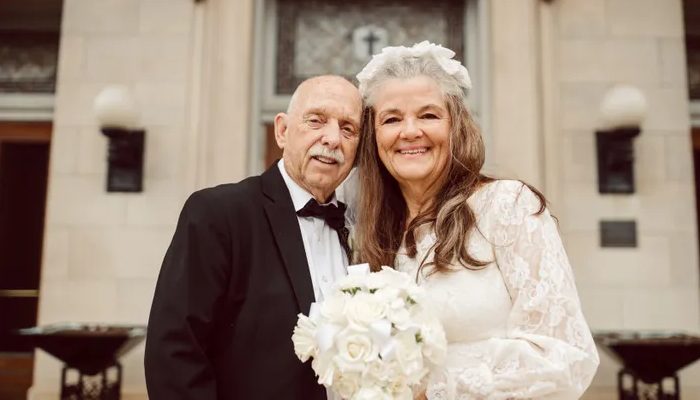 As a way to celebrate their anniversary, the elderly couple reenacts their wedding picture shoot in the same church where they exchanged vows