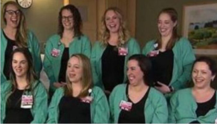 A group photo of numerous expecting nurses may be seen on the Maine Medical Center’s website