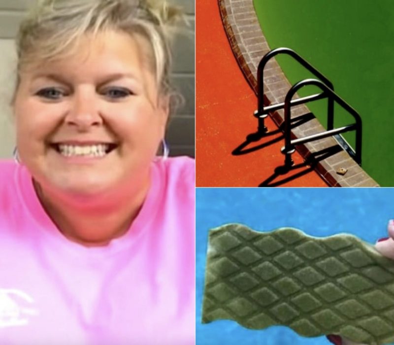 Une femme âgée de l'Ohio nettoie sa piscine trouble et sale avec une seule gomme magique à la fois