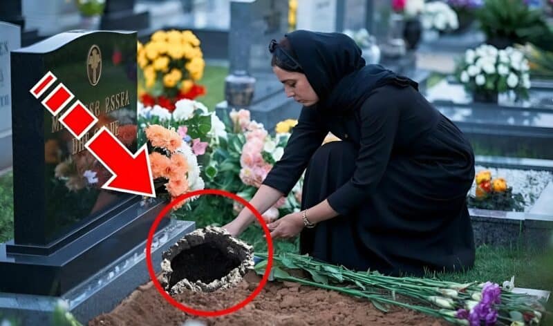 Amikor az özvegy megérkezett férje sírjához, egy hatalmas lyukat vett észre a sírkő mellett. Mélyen belenézett a lyukba, és megrémült attól, amit látott.
