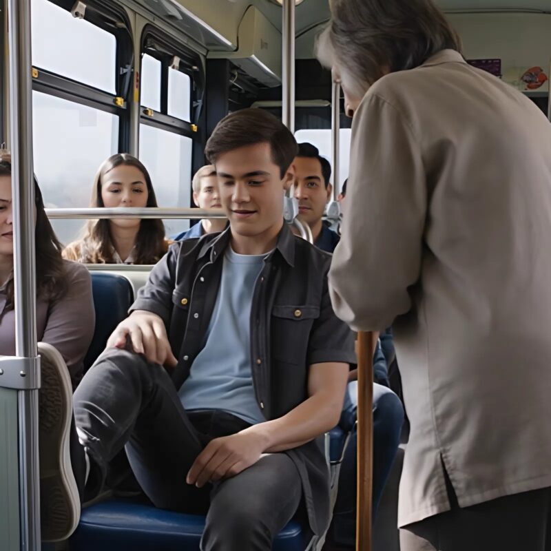 A buszon egy szemérmetlen fiatalember nemcsak hogy nem volt hajlandó átadni a helyét egy idős nőnek, de provokatívan még a lábát is az ülésre tette, de biztosan nem számított arra a válaszra, amit kapni fog.