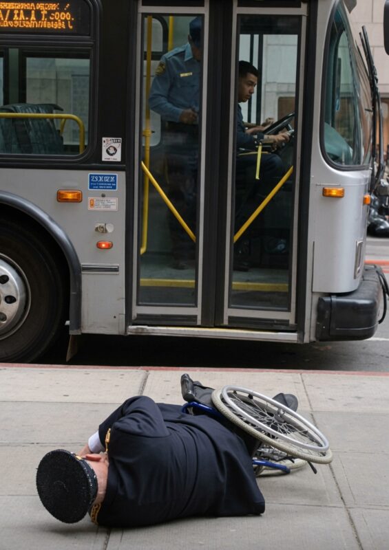 Az egyik fiatalember, aki próbált erősnek tűnni, odalépett és megrúgta a kerekesszékhez kötött veteránt, de amikor a buszsofőr meglátta, mi történik, odalépett hozzájuk, és amit tett, az minden jelenlévőt megdöbbentett.