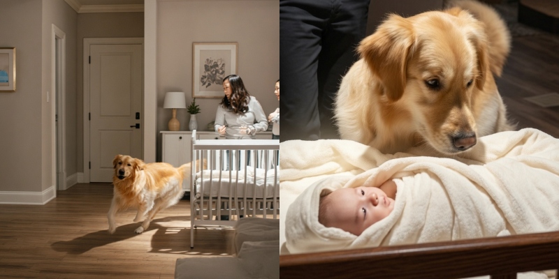 Az arany-retriever odalépett a kicsihez, és a család felfedezte furcsa viselkedésének valódi okát.