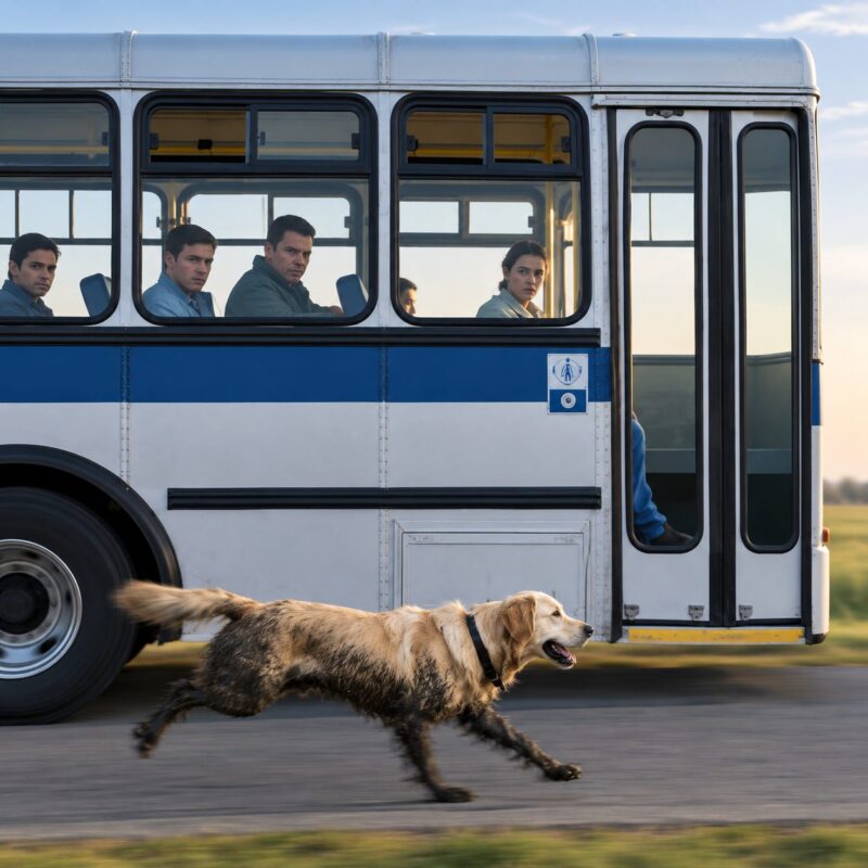 Egy sáros golden retriever megállít egy buszt a semmi közepén – és a nyakörvén lévő különös nyom mindenkit szóhoz sem jutva hagy.