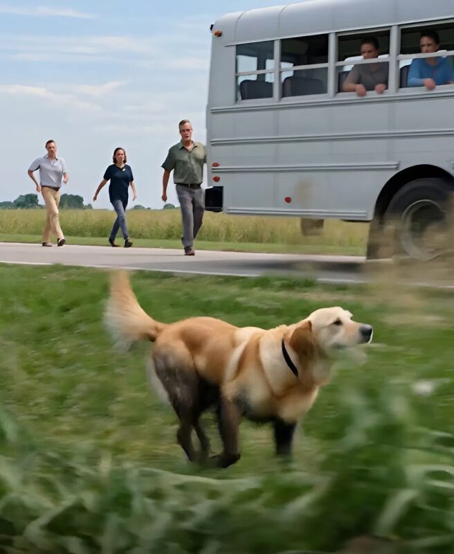 Az arany-retriever addig üldözte a buszt, amíg az meg nem állt, és az idős utas felismerte a kutya nyakörvéről lógó piros tárgyat.